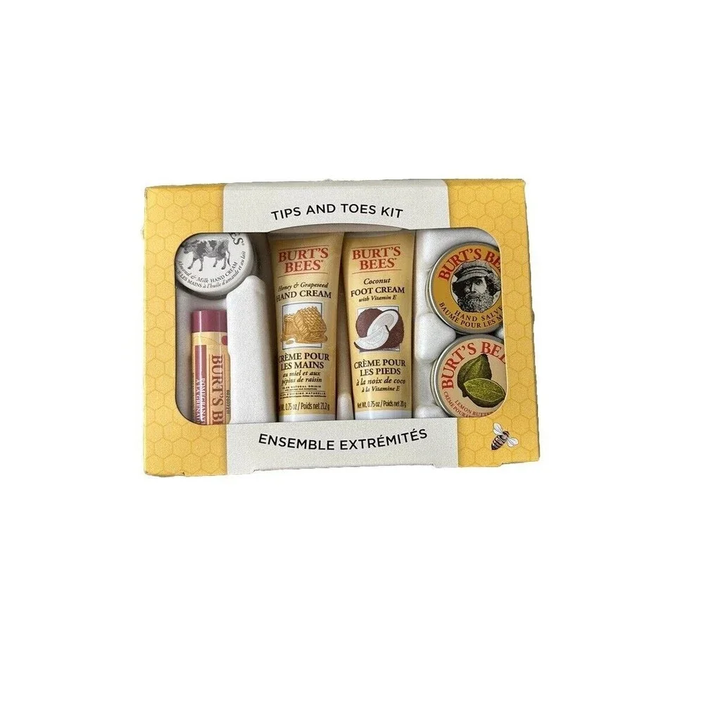 Burt’s Bees Tips And Toes Kit NEW Hand Foot Cuticle Creams, Hand Salve, Lip Balm
